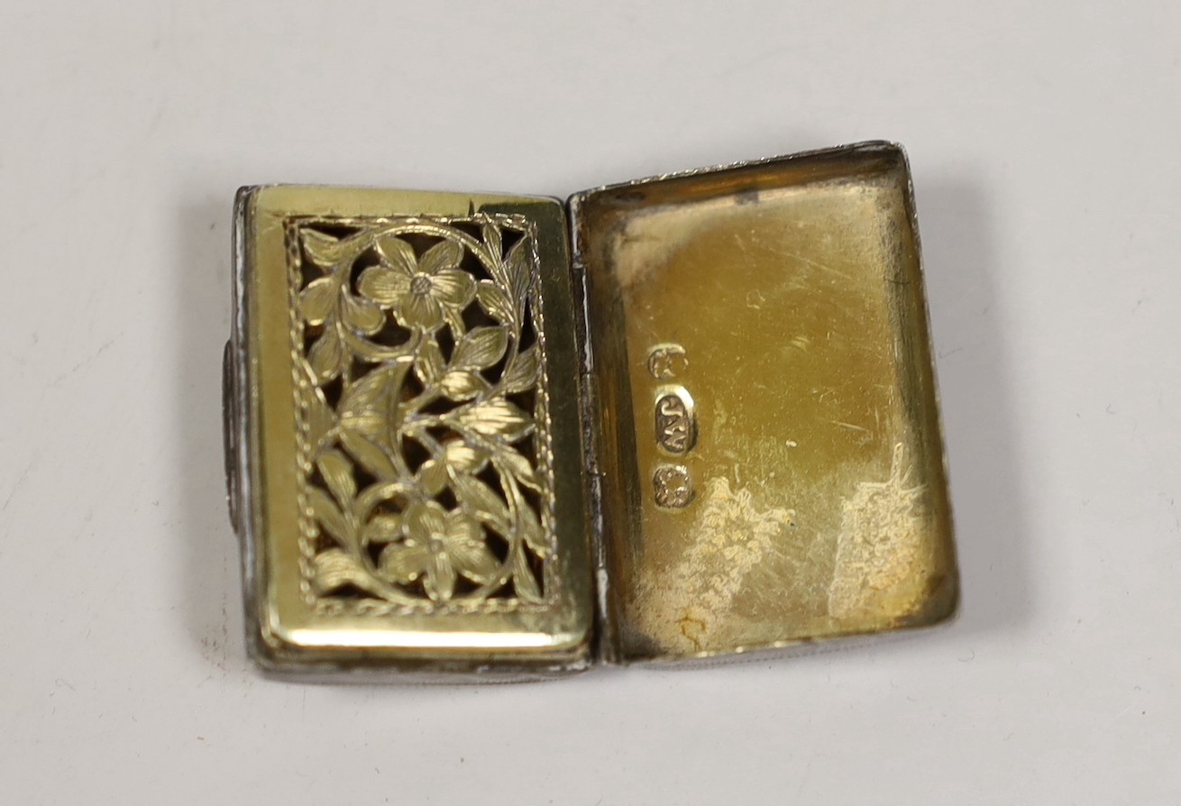 A George silver vinaigrette, modelled as a satchel, Joseph Wilmore, Birmingham, 1818, 30mm.
